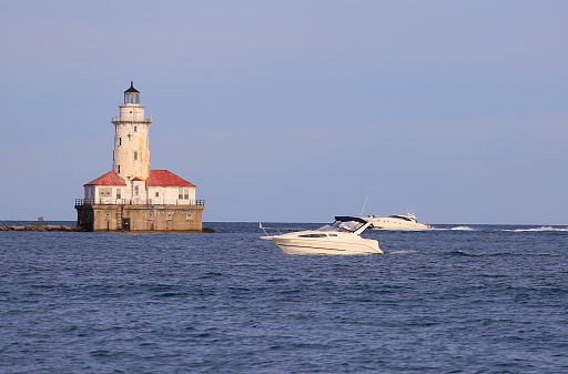 Chicago Harbor Lighthouse on Lake Michigan, USA