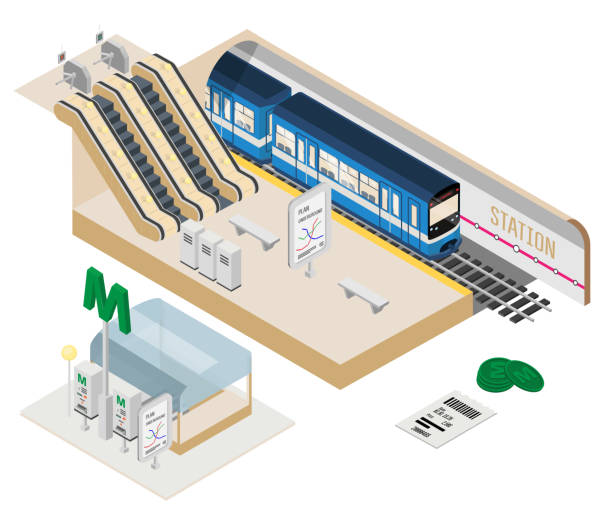 illustrations, cliparts, dessins animés et icônes de illustration de vecteur isometric de station de métro - subway token