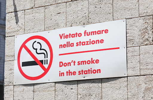 No smoking sign Termini train station Rome Italy