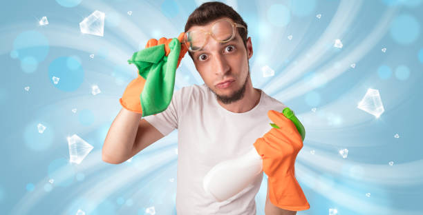 istock Blue diamond graphic and cleaning boy 1175038244
