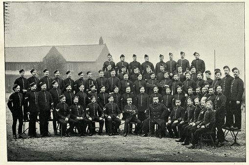 Vintage photograph, Group of Aldershot Military Police, Britsh army. 19th Century