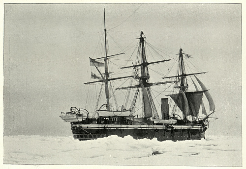 Vintage photograph, HMS Cleopatra, Royal Navy cruiser, off Newfoundland, 19th Century