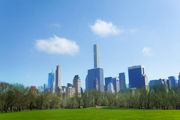 istock Clouds over New York skyline panorama and lawn 1175040109