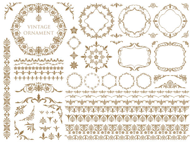 ilustrações, clipart, desenhos animados e ícones de o ornamento do vintage ajustou 02 - acanthus pattern