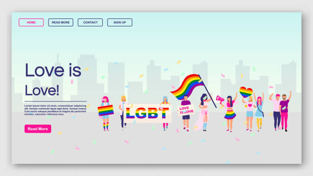 LGBT protest landing page vector template. Love is love website interface idea with flat illustrations. Pride parade homepage layout. Gay community demonstration web banner, webpage cartoon concept LGBT protest landing page vector template. Love is love website interface idea with flat illustrations. Pride parade homepage layout. Gay community demonstration web banner, webpage cartoon concept free html web templates stock illustrations