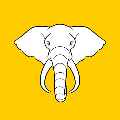 Vector illustration of an elephant head on tellow background.
