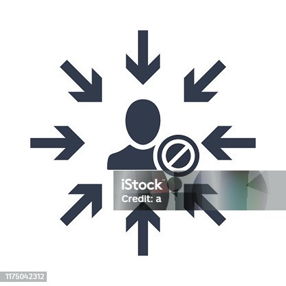 istock Target audience. Customer, client targeting. Consumer centricity. Focus human icon with not allowed sign, block, forbidden, prohibit symbol 1175042312