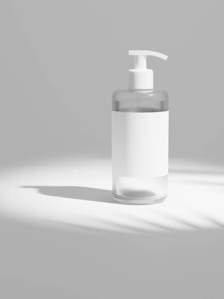 3d rendu mock-up de l'emballage transparent bouteille de shampooing en plastique sous le soleil. - liquid soap beauty and health isolated on white isolated photos et images de collection