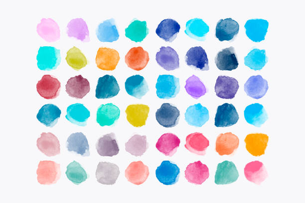 Set of colorful watercolor hand painted round shapes, stains, circles, blobs isolated on white. Illustration for artistic design vector art illustration