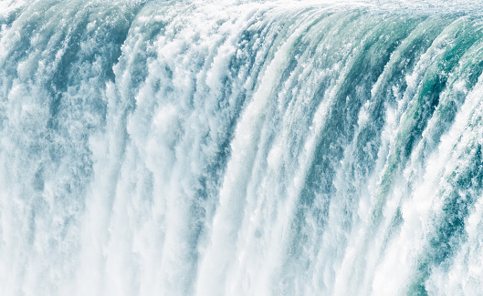 Water cascading down Horseshoe Falls at Niagara.