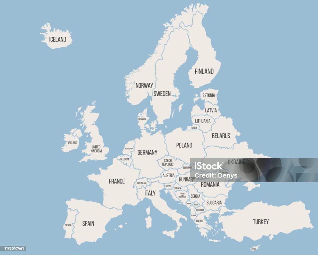 Europa-Karte isoliert auf blauem Hintergrund. Europa-Hintergrund. Vektor-Illustration - Lizenzfrei Karte - Navigationsinstrument Vektorgrafik