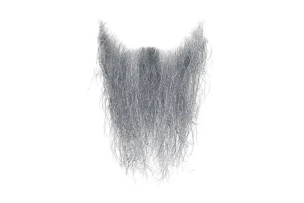 Photo of Disheveled gray beard isolated on white. Mens fashion