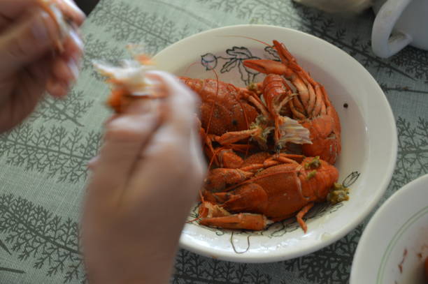 istock Prepared boiled crayfish in a plate 1175047736