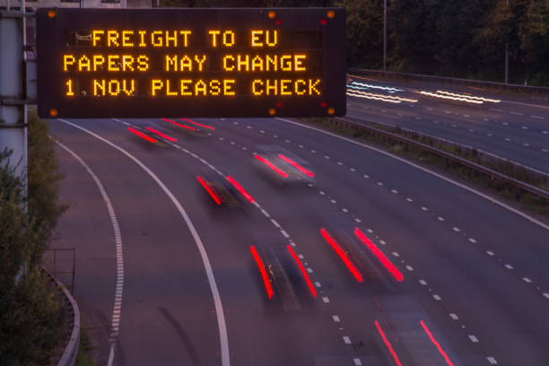 Brexit Freight UK Motorway Signage Evening Shot
