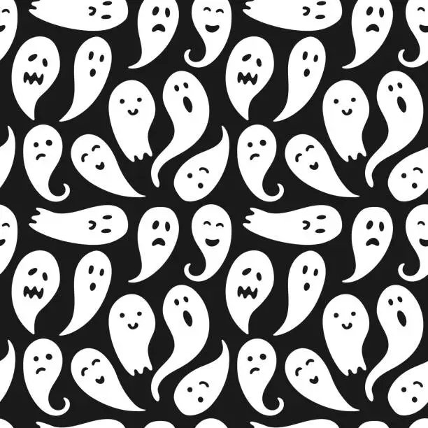 Vector illustration of Seamless ghost illustrations pattern with black background