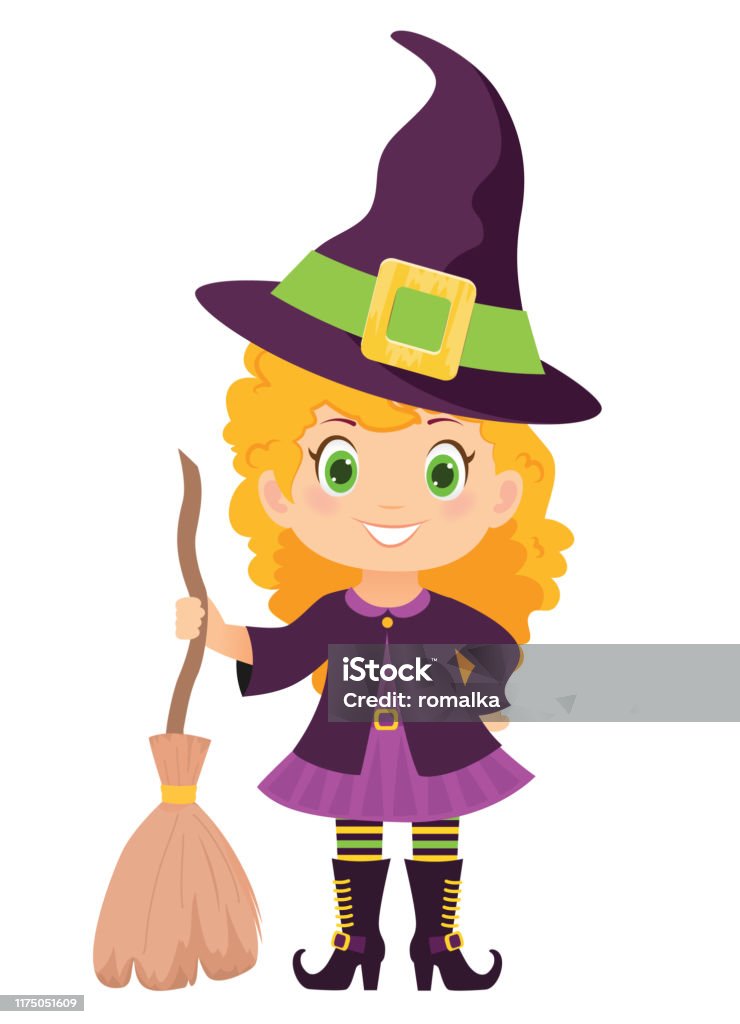 Ilustración de Bruja De Halloween Con Escoba Y Sombrero En Estilo De  Dibujos Animados y más Vectores Libres de Derechos de Amarillo - Color -  iStock