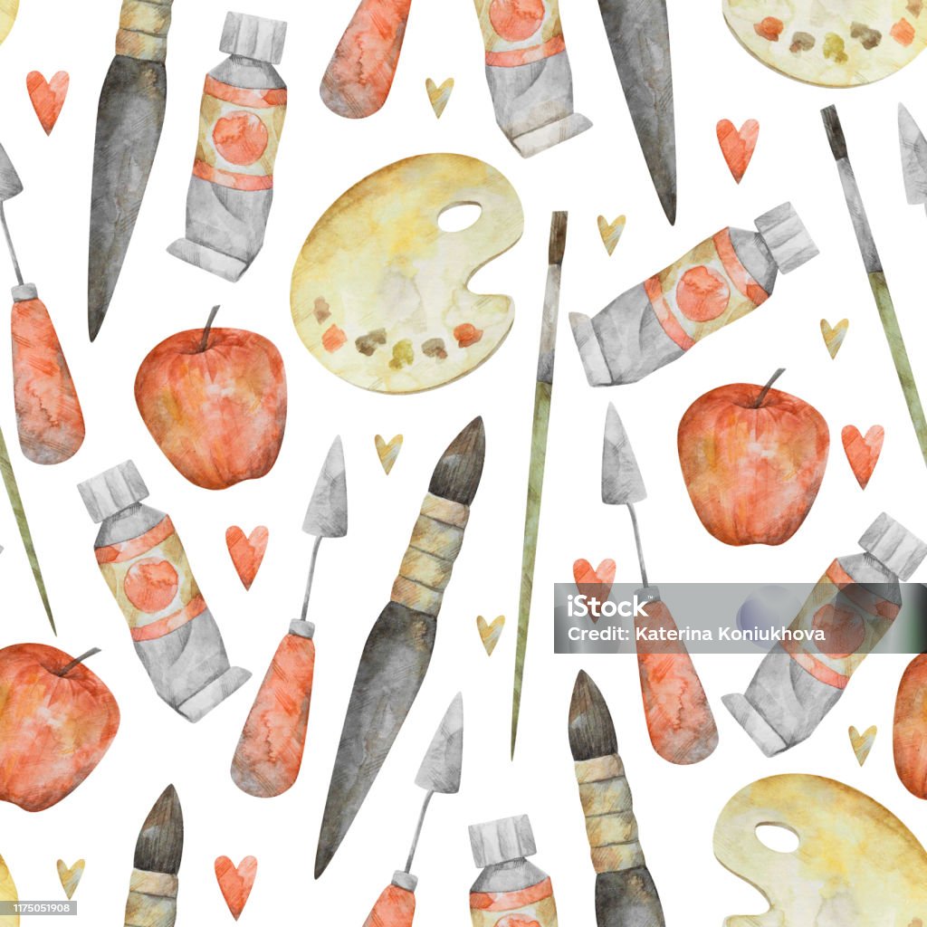 Pattern Artsists Pattern With Artists Tools Stock Illustration - Download Image Now ...