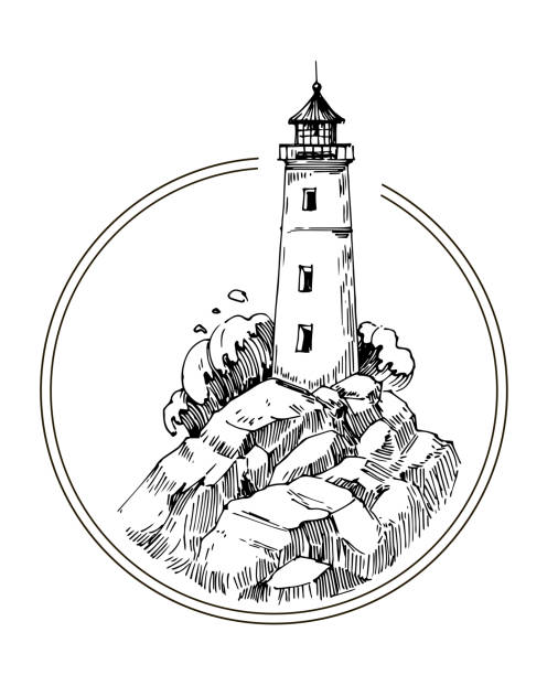 illustrations, cliparts, dessins animés et icônes de croquis de phare. illustration dessinée à la main convertie en vecteur - sea storm lighthouse rough