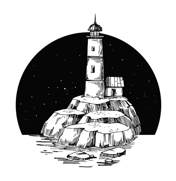 illustrations, cliparts, dessins animés et icônes de croquis de phare. illustration dessinée à la main convertie en vecteur - sea storm lighthouse rough