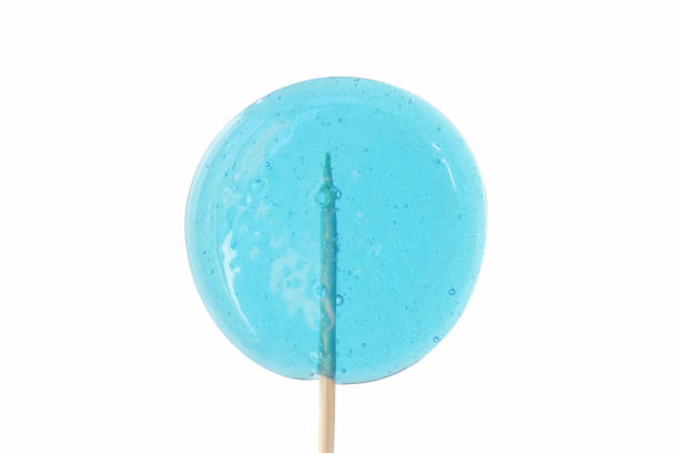 Blue lollipop transparent candy isolated on white background