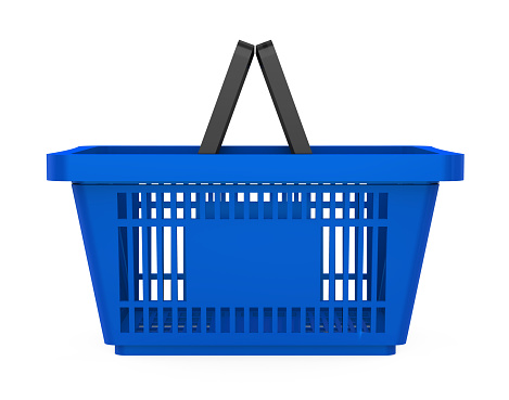 Blue Shopping Basket isolated on background. 3D render