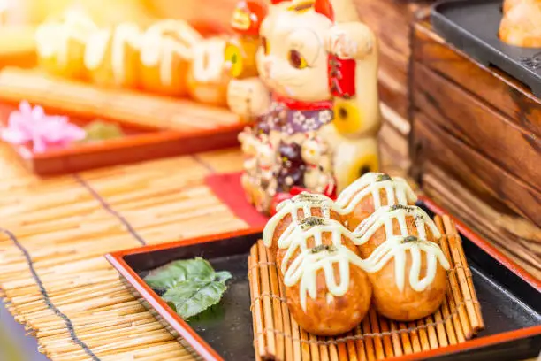 Photo of Takoyaki Japanese snack food popular street food in Osaka Dotonbori