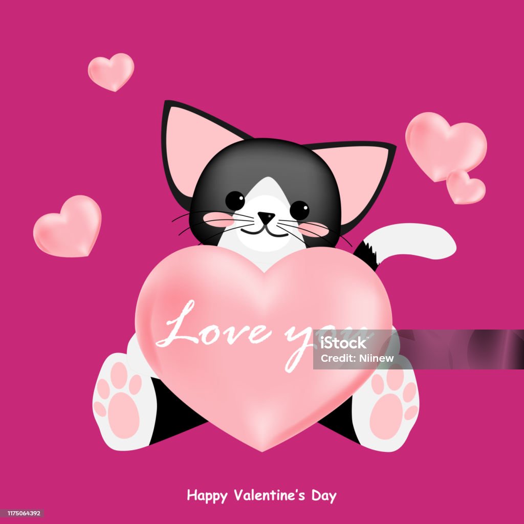 Nền Ngày Valentine Của Con Mèo Dễ Thương Cầm Trái Tim Màu Hồng Với ...