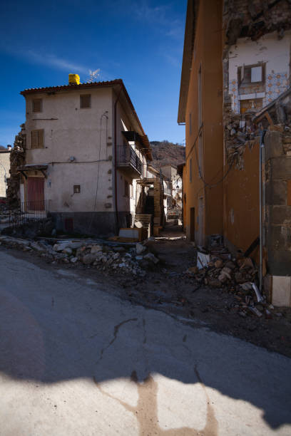 Pretare on 24 August 2016 - Entire cities destroyed by the earthquake that hit the center Italy Pretare on 24 August 2016 - Entire cities destroyed by the earthquake that hit the center Italy amatrice stock pictures, royalty-free photos & images