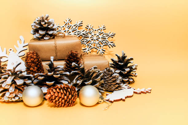 istock Christmas holidays composition on gold paper background 1175067261