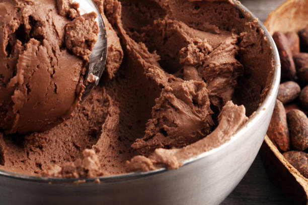 istock Chocolate coffee ice cream in a bowl on rustic white table 1175067550
