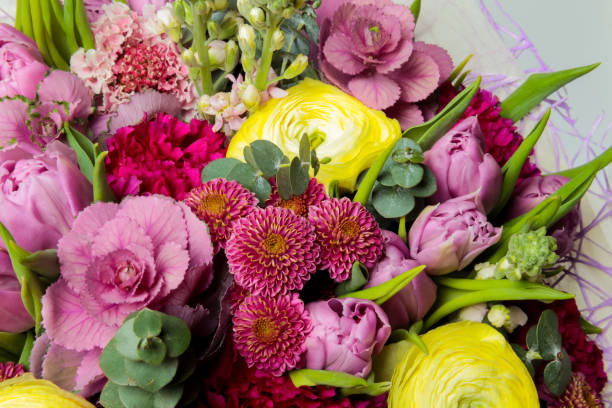 Bouquet of many different flowers Large multicolored bouquet of many flowers: Roses, chrysanthemums and other flowers scribbly gum stock pictures, royalty-free photos & images