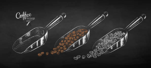 ilustraciones, imágenes clip art, dibujos animados e iconos de stock de colección de cados de café metálico - coffee bean coffee crop heap backgrounds