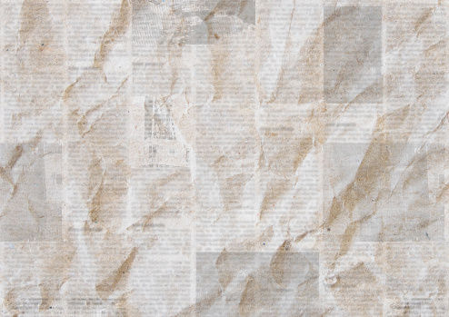 Newspapers vintage grunge paper background. Blurred old newspaper texture. A blur unreadable crumpled aged news paper page with place for text. Gray colored collage.