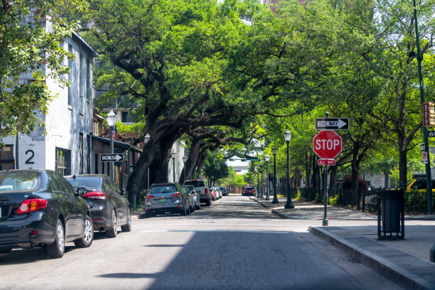 stare miasto mieszkaniowe ulicy w alabamie słynnego miasta południowej miasta z samochodów zaparkowanych - southern manitoba zdjęcia i obrazy z banku zdjęć