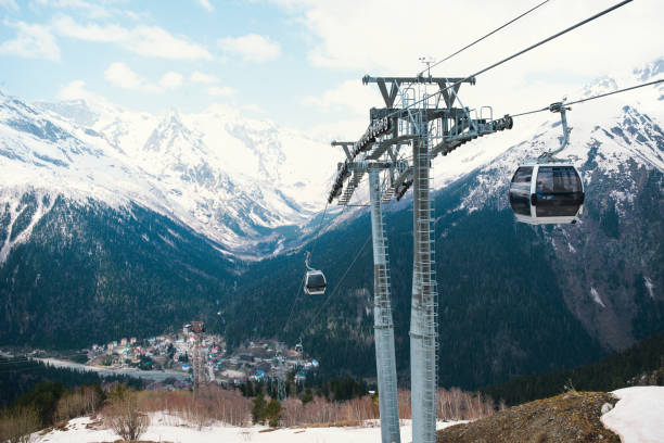 istock Caucasus,  mountains, winter, snow, cable car, 1175075727