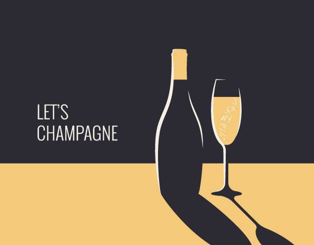Champagne bottle banner. Glass of champagne on gold and black background Champagne bottle banner. Glass of champagne on gold and black background 8 eps Champagne stock illustrations