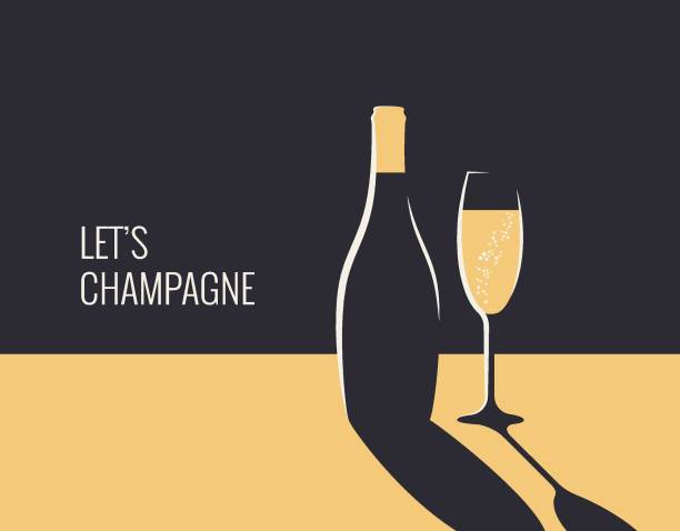 Champagne bottle banner. Glass of champagne on gold and black background Champagne bottle banner. Glass of champagne on gold and black background 8 eps champagne bubbles stock illustrations