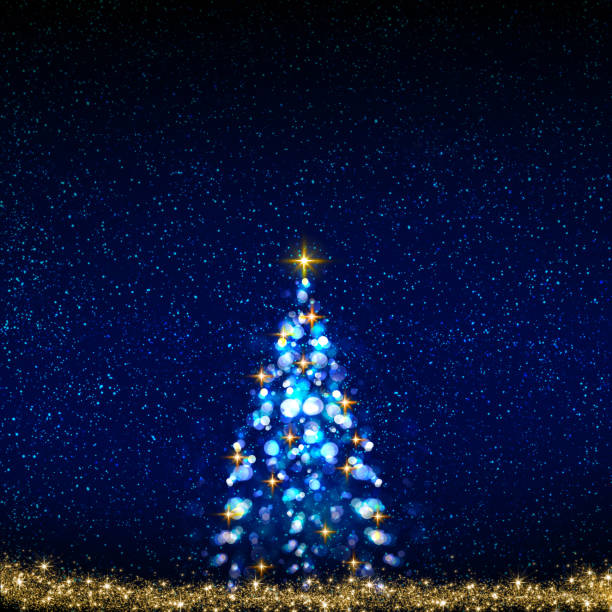 istock Colorful Christmas tree isolated on blue sky background. 1175076750