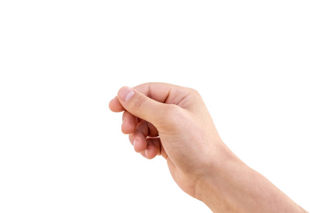 istock Man hand holding isolated on white. 1175076818