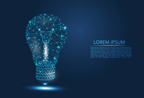 istock Abstract image of a light bulb of lines and triangles, dots, connecting the network on a blue background, in the form of a starry sky. 1175078379