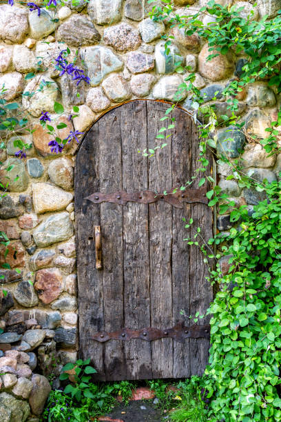 istock Rough old wooden door with forged metal elements 1175080967
