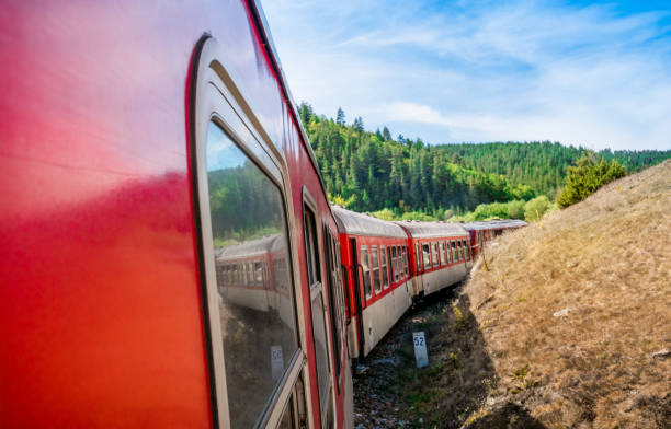 red retro train in Bulgaria stock photo