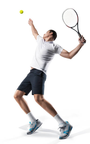 istock Tennis player serving the ball isolated on white 1175081553