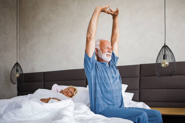 Another beautiful morning Senior couple sleeping in bed old man pajamas photos stock pictures, royalty-free photos & images