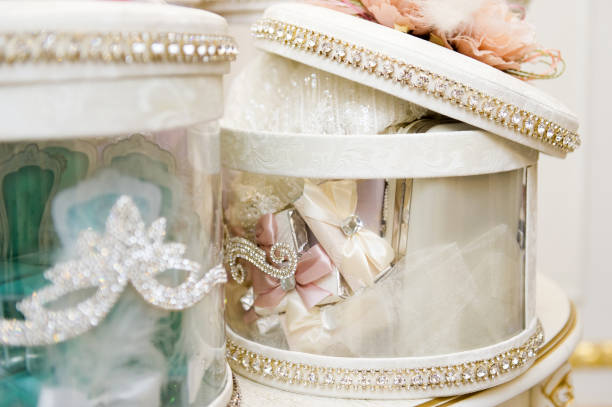istock large bright round gift boxes with transparent walls with slightly open lids 1175085737