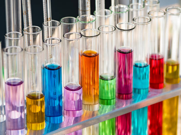 istock Test tubes with a colored reagents. Close up. 1175087456