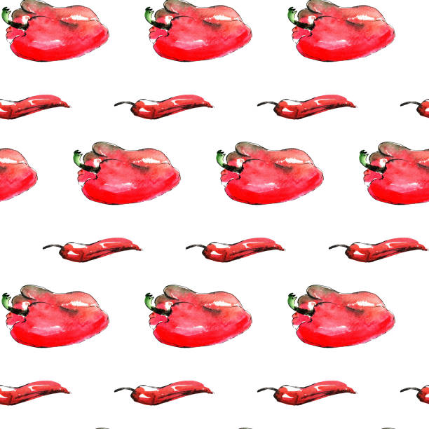 papryka i gorący chili bezszwowy wzór - mexico chili pepper bell pepper pepper stock illustrations