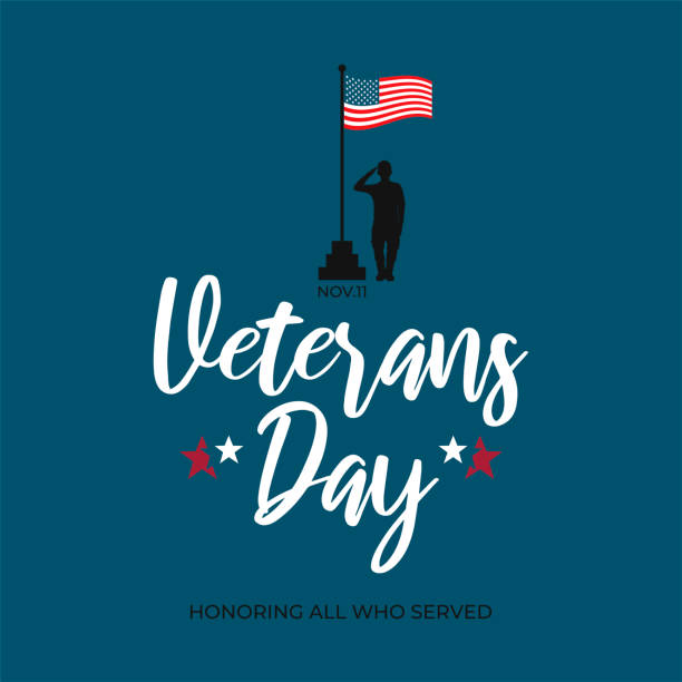 ilustrações de stock, clip art, desenhos animados e ícones de usa veterans day greeting card template. united states of america flag with saluting soldier and text - veterans day. vector banner, poster, flyer design for national american army patriot holiday - national hero