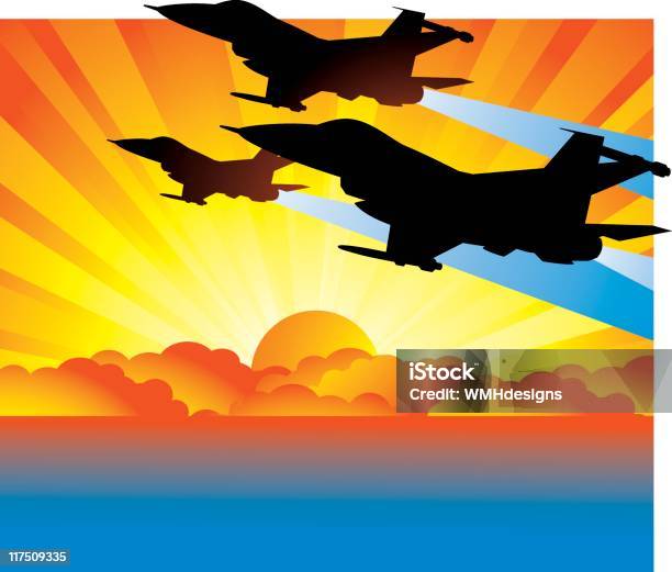 Sunsetjets Stock Vektor Art und mehr Bilder von Bildhintergrund - Bildhintergrund, Luftwaffe, Militärflugzeug
