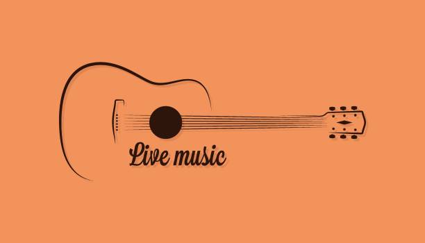 gitarre mit live-musik auf gelbem hintergrund - gitarre stock-grafiken, -clipart, -cartoons und -symbole